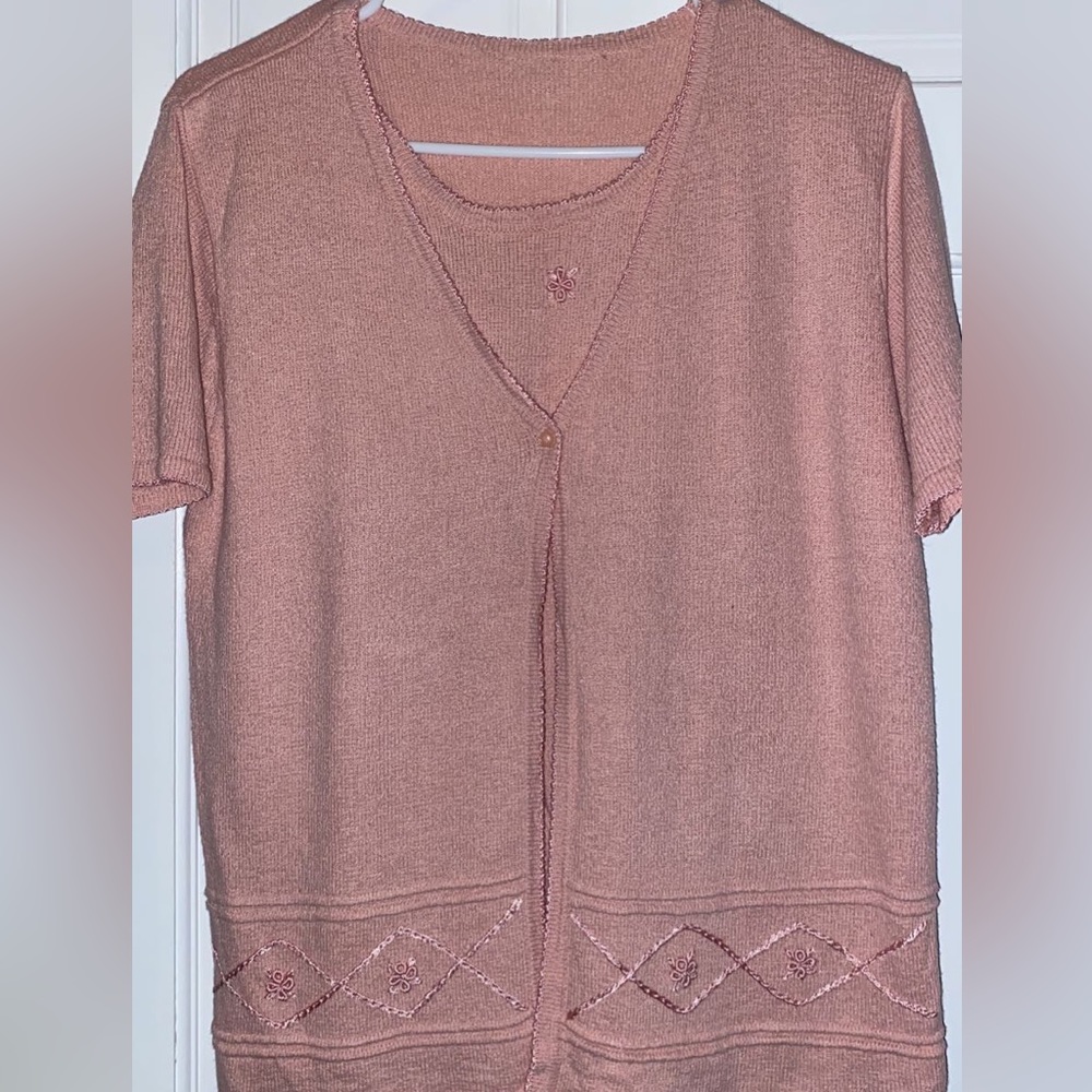 Vintage baby pink cardigan + attached under top